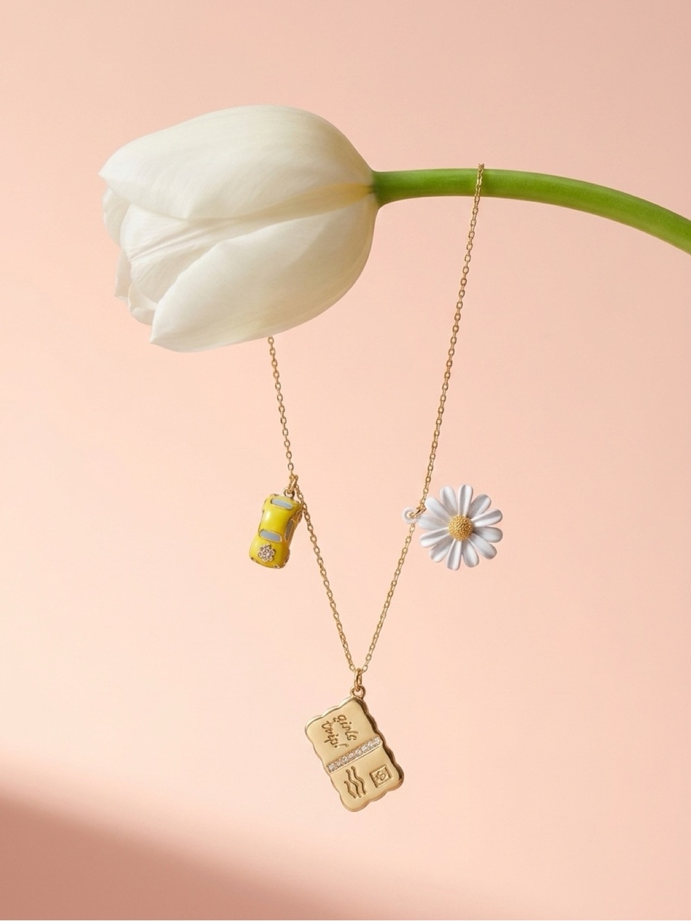 kate spade Kids Gold Daisy and Yellow Car Charm Necklace